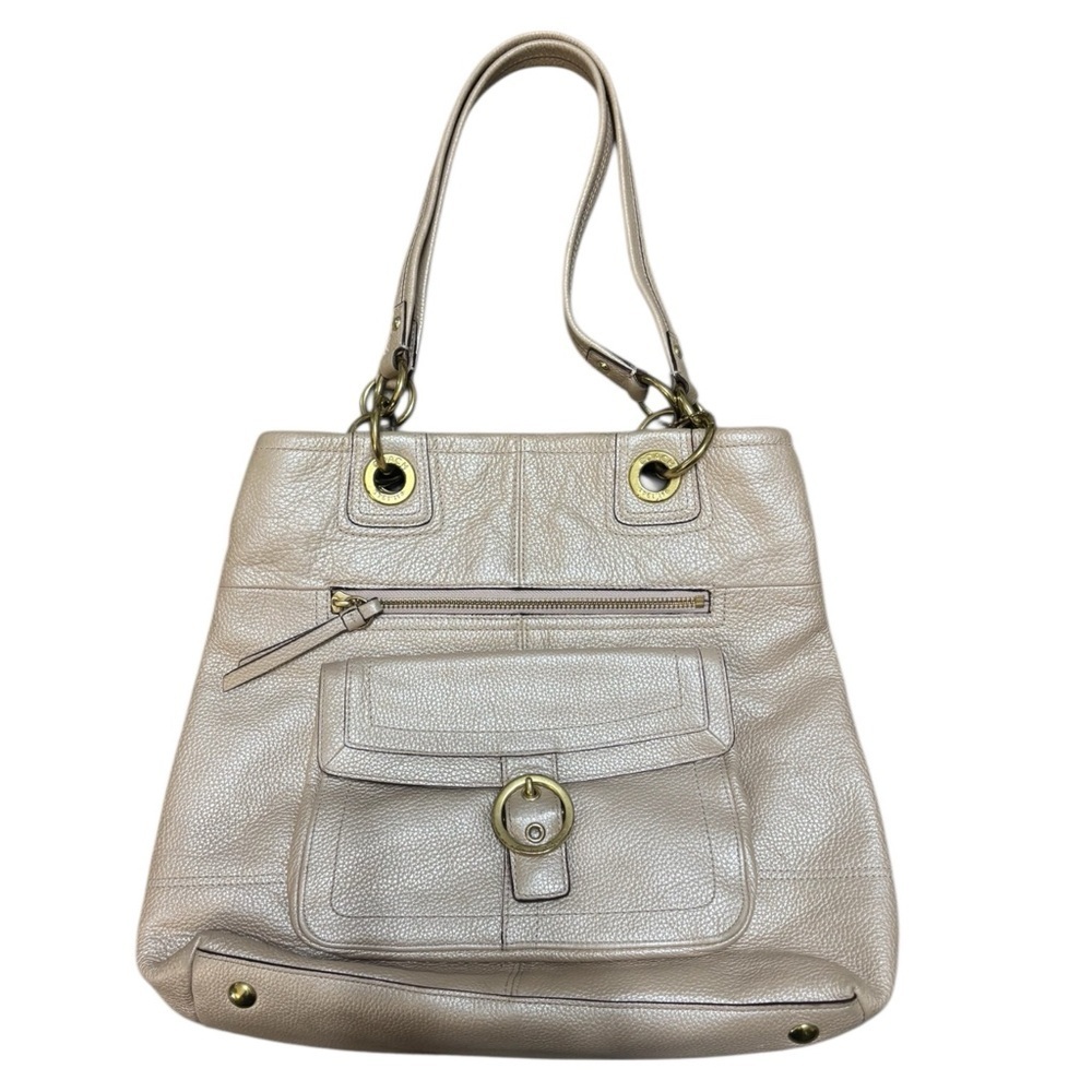 Vintage Authentic Coach Soho Womens Leather Double Handle Beige Shoulder Hangbag